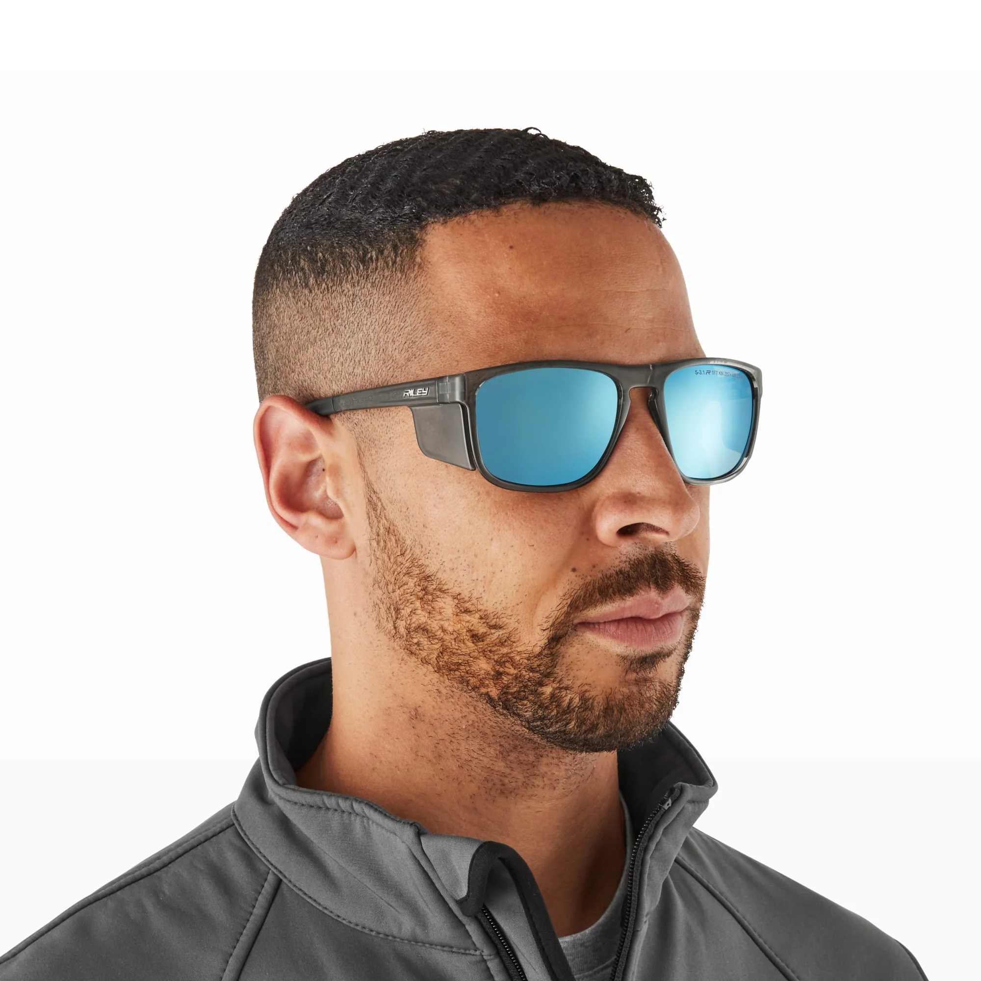 RILEY Navigator X Smoked Frame Safety Sunglasses with Blue Mirror Revo Lens - Image 12