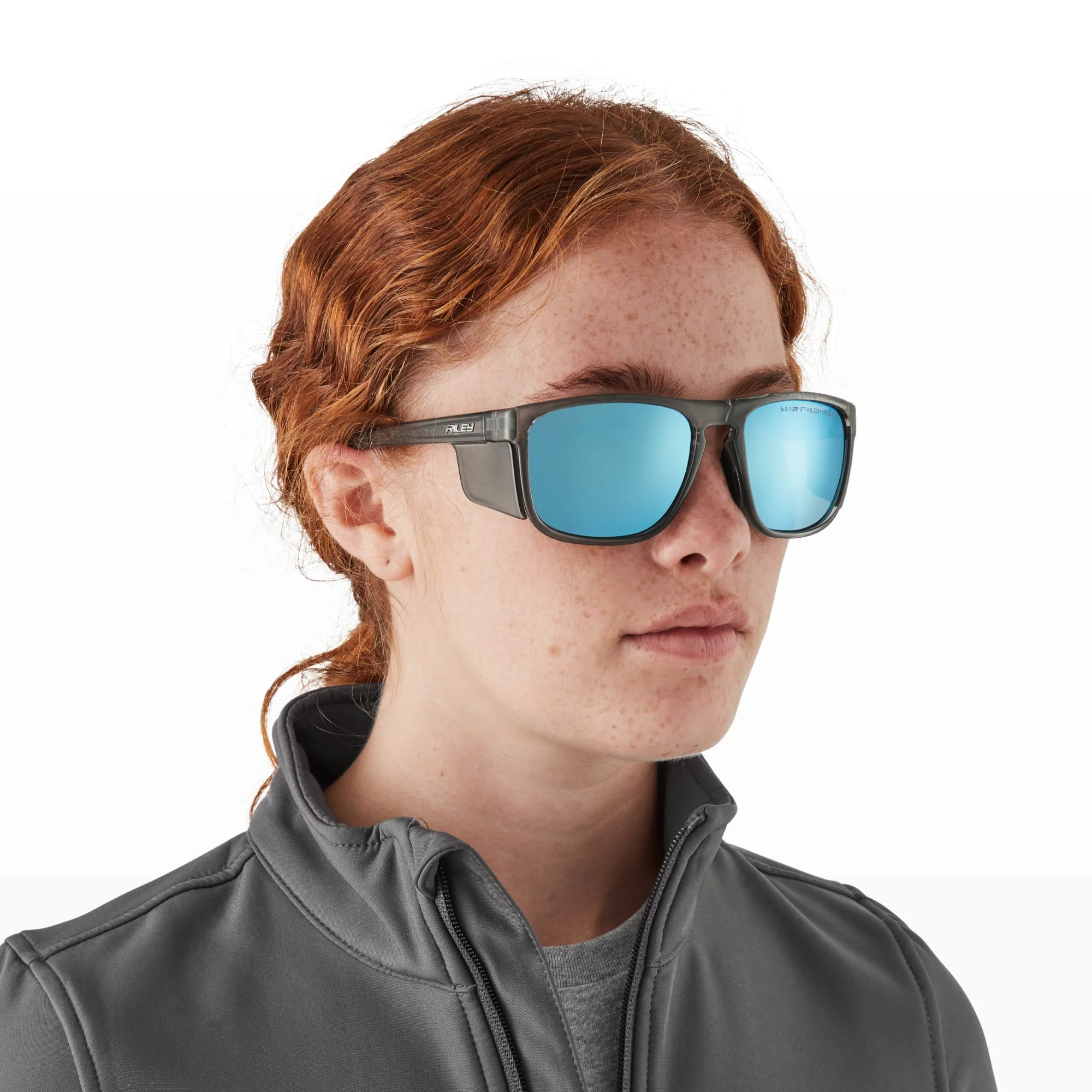RILEY Navigator X Smoked Frame Safety Sunglasses with Blue Mirror Revo Lens - Image 13