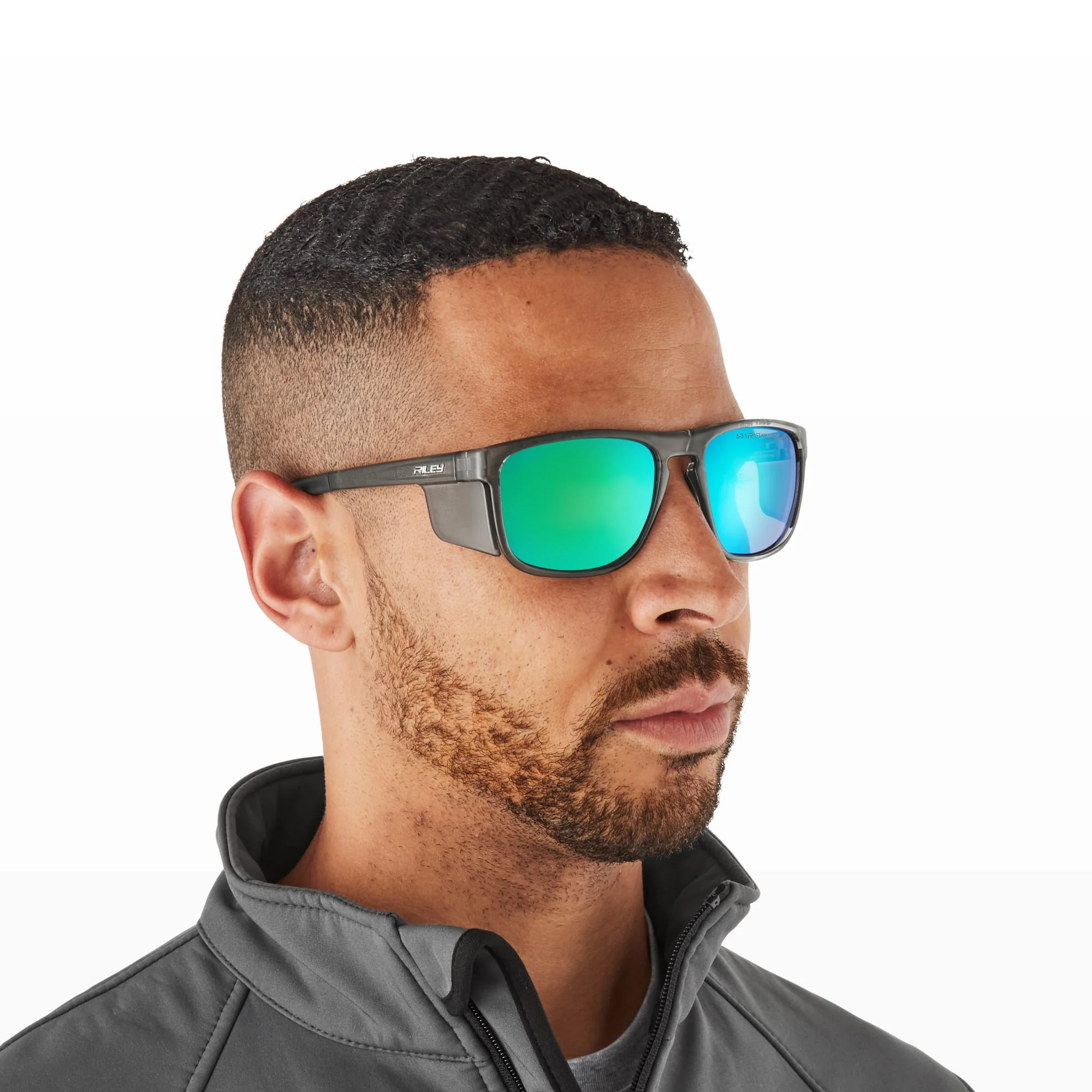 RILEY Navigator X Smoked Frame Safety Sunglasses with Green Mirror Revo Lens - Image 12