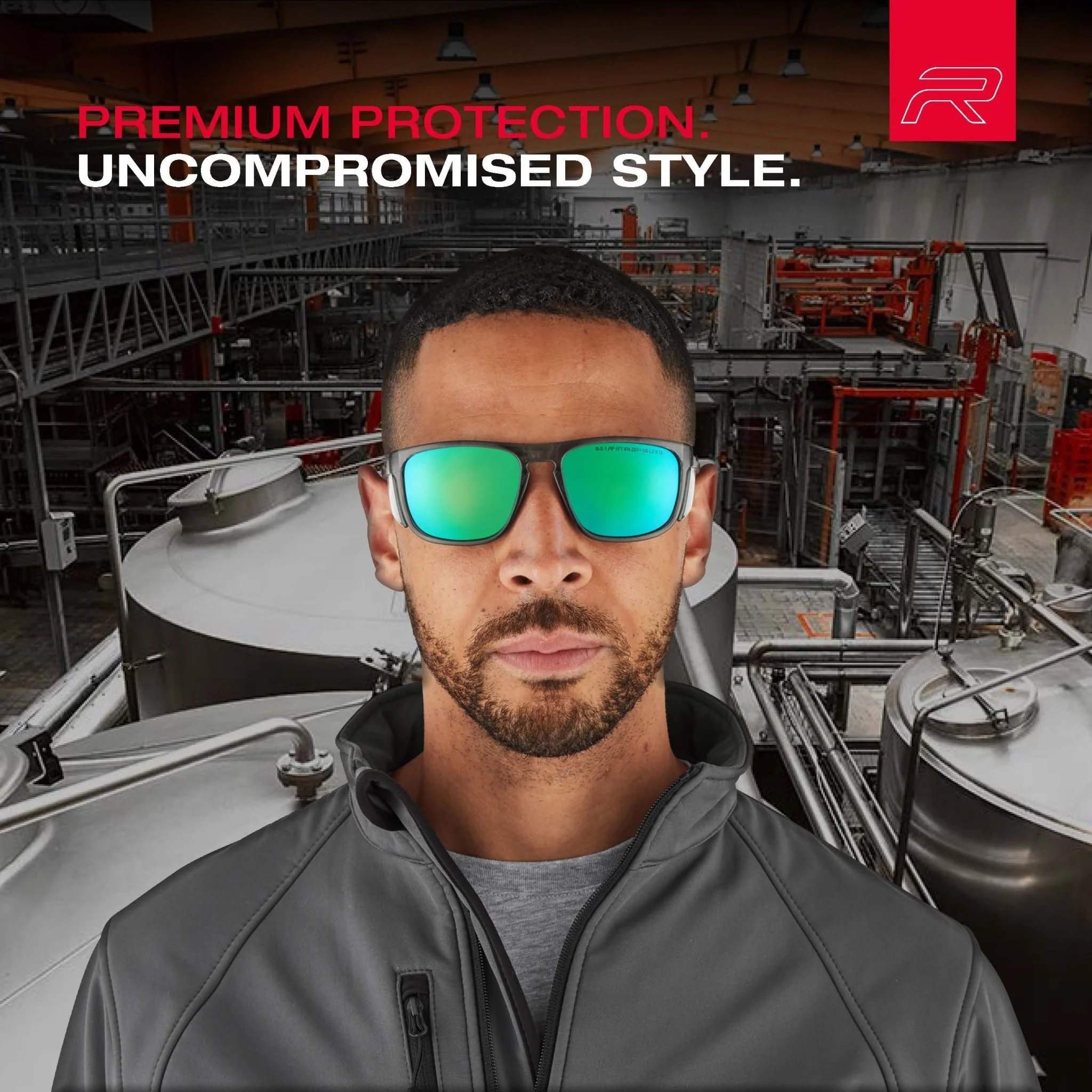 RILEY Navigator X Smoked Frame Safety Sunglasses with Green Mirror Revo Lens - Image 16