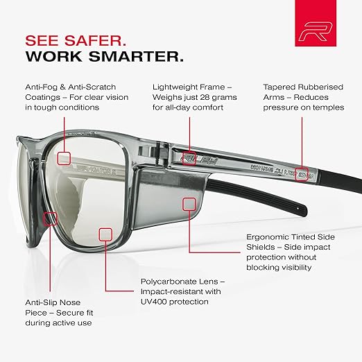 RILEY Navigator X Smoked Frame Safety Glasses with Clear Lens & UV400 Protection - Image 5